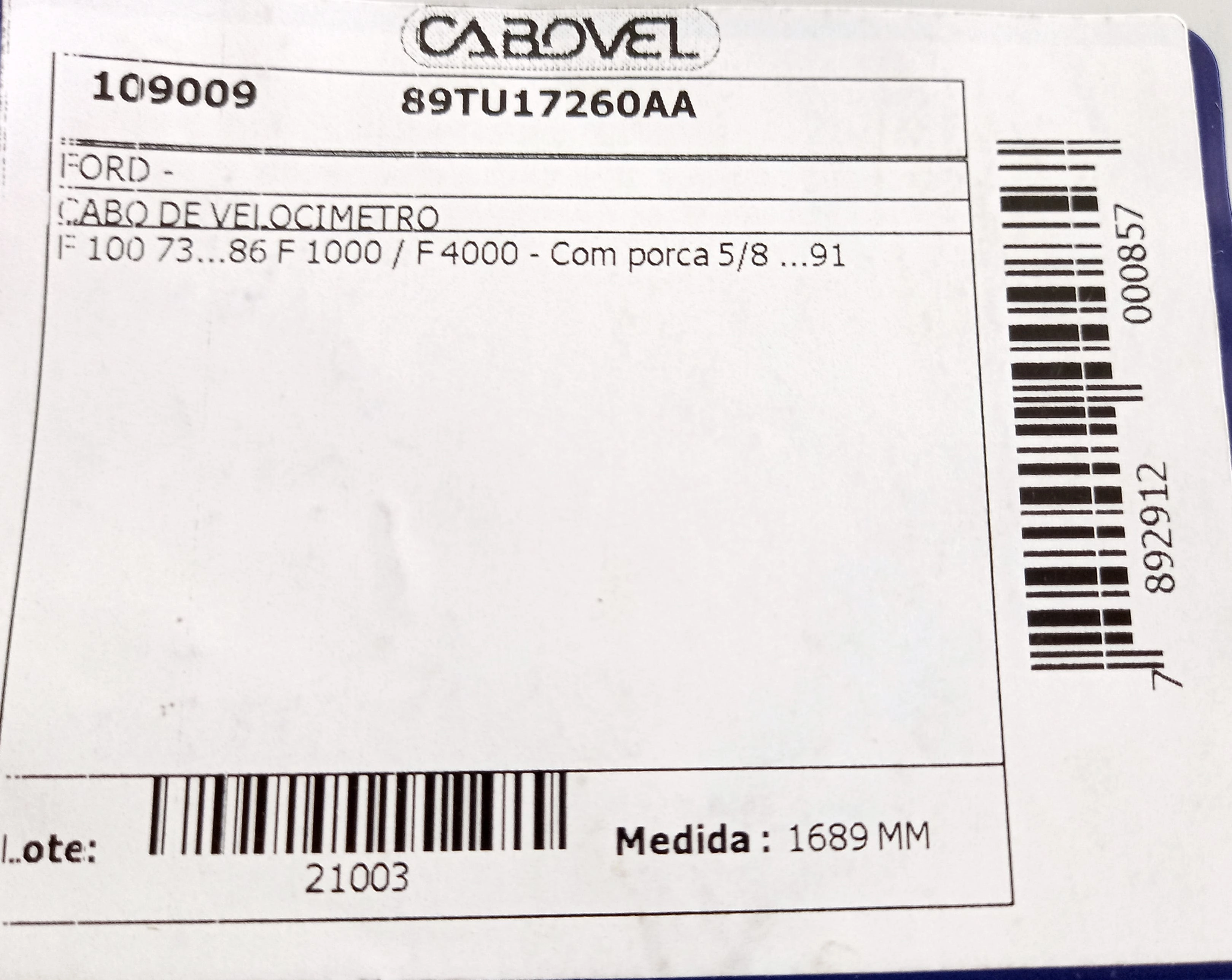CABO VELOCIMETRO FORD F-100/1000/4000 73/91 1689MM