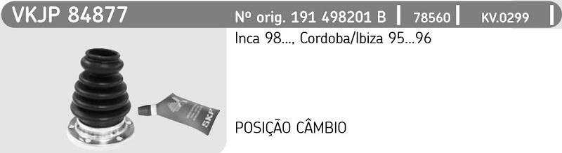 KIT REPARO COIFA HOMOCINÉTICA CÂMBIO LADO DIREITO VW GOLF 94/98 POLO CLASSIC/VAN 96/ PASSAT 94/97 35X56X96