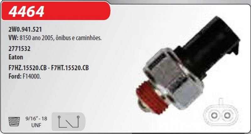 INTERRUPTOR LUZ DE RE AGRALE 6/8/10/15 - FORD 12/14/16 - VW 8/9/13/15/17/18/24/25/26/31