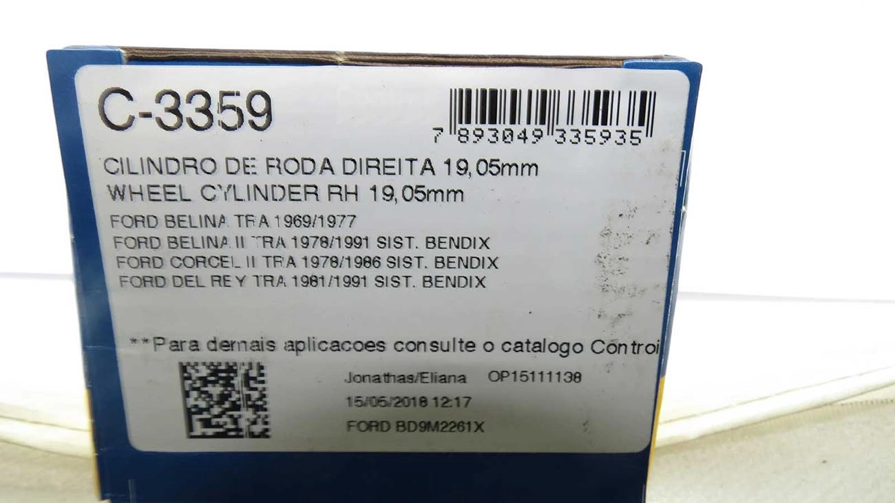 CILINDRO RODA FREIO TRASEIRO LADO DIREITO SISTEMA BENDIX TRASEIRA DIREITA FORD CORCEL/BELINA/DEL REY 69/91 3/4 19,05MM