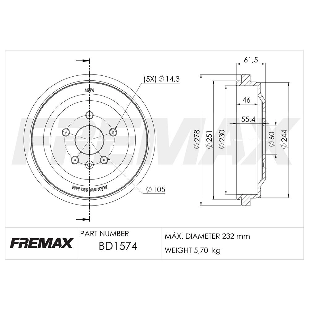 TAMBOR FREIO TRASEIRO SEM CUBO GM TRACKER 1.0/1.2 12V 2020/