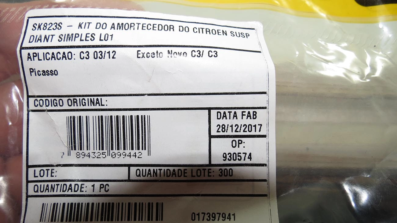 KIT AMORTECEDOR DIANTEIRO CITROEN C3 03/12 - BATENTE E COIFA