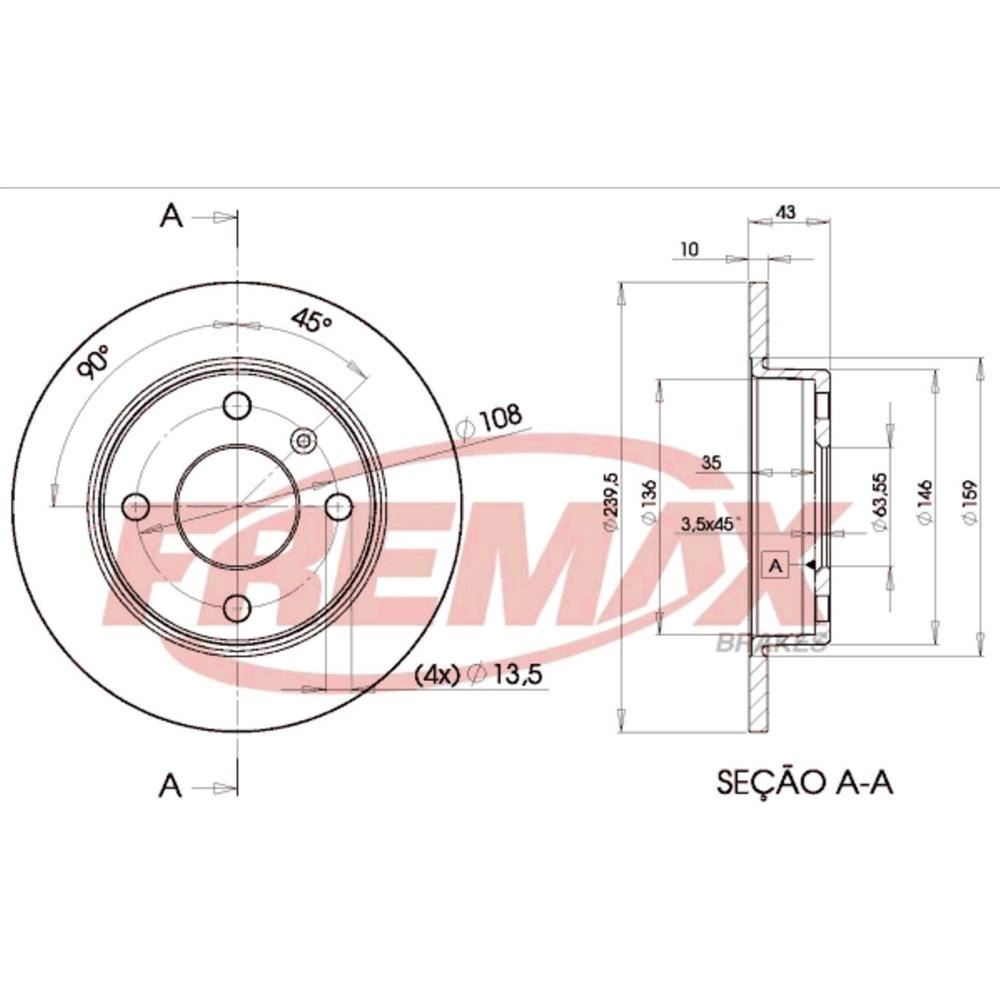 DISCO FREIO DIANTEIRO SÓLIDO 239.5MM FORD FIESTA 1.3 95 IMPORTADO