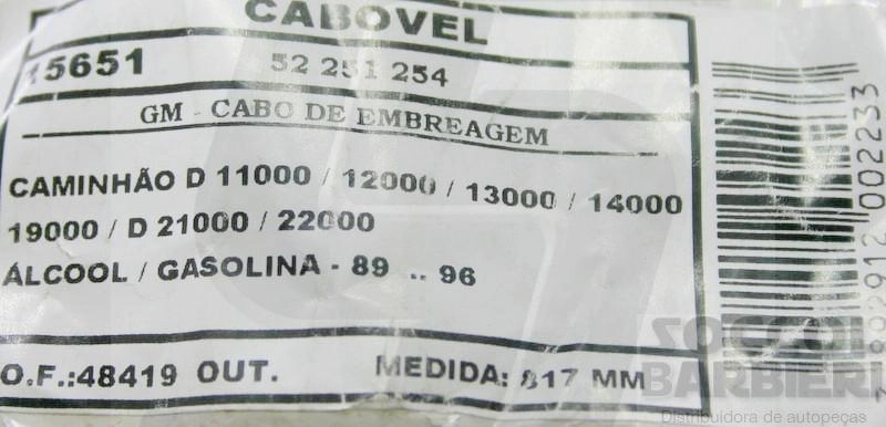CABO EMBREAGEM GM D-11000/12000/13000/14000/19000/21000 ALC/GAS 89/96 817