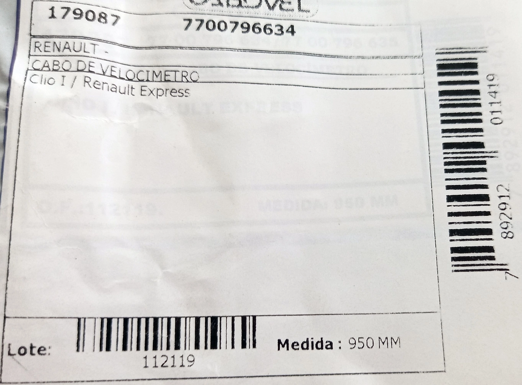 CABO VELOCIMETRO RENAULT CLIO /99 - EXPRESS TODOS - 950