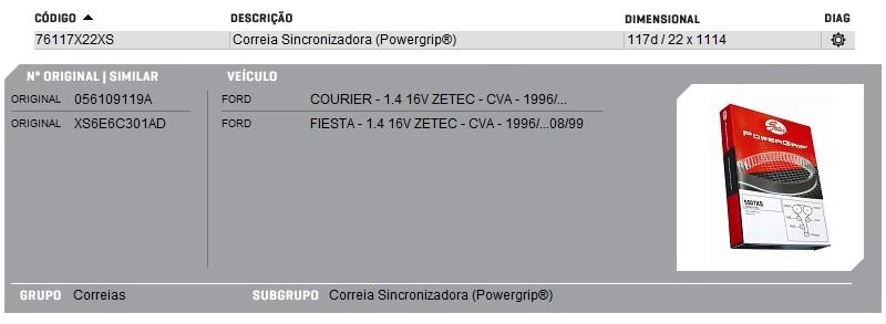 CORREIA COMANDO FORD FIESTA/COURIER 1.4 16V 96/ - NEW FIESTA/FOCUS/ECOSPORT 1.6 16V 11/ SIGMA
