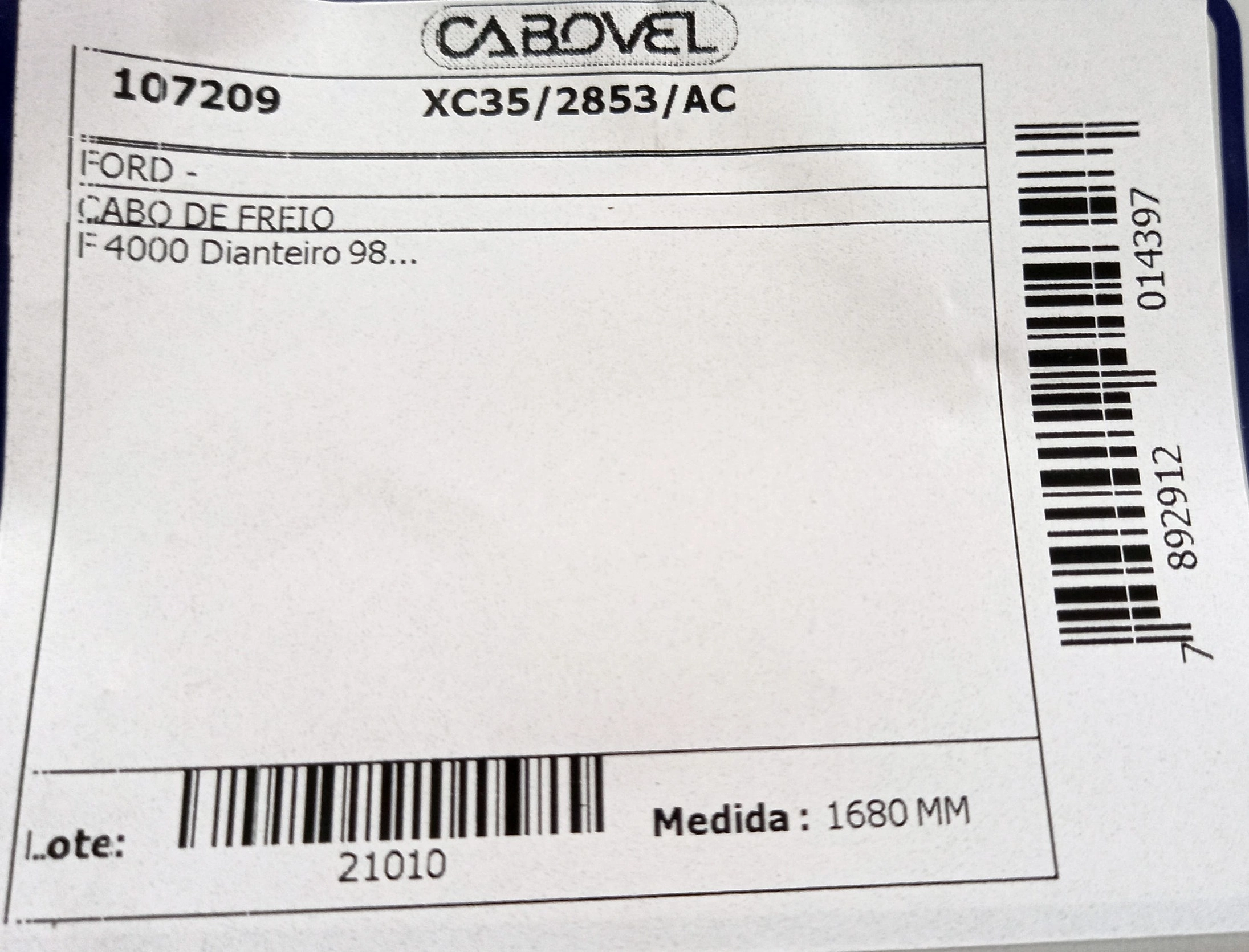 CABO FREIO DIANTEIRO 1680MM FORD F-4000 98/