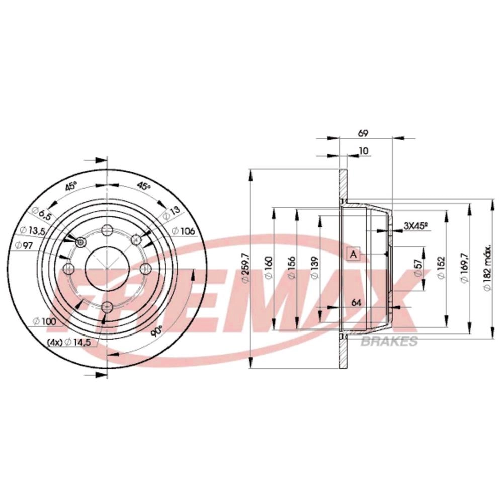 DISCO FREIO TRASEIRO SÓLIDO 259,70MM 4 FUROS GM VECTRA GL/GLS/CD ASTRA 1.8 8V 99/ MERIVA SOLIDO