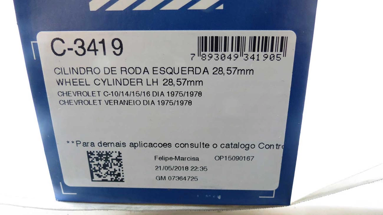 CILINDRO RODA FREIO DIANTEIRO LADO ESQUERDO DIANTEIRA ESQUERDA GM A/C-10/14/15/VERANEIO 75/78 1.1/8 28,57MM