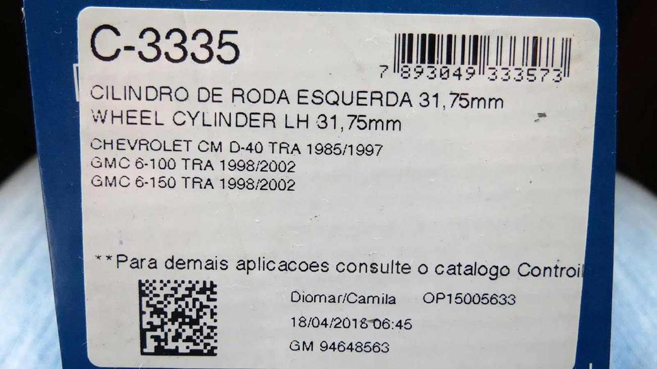 CILINDRO RODA TRASEIRA ESQUERDA GM A/C/D-40 85/97 - 6.100/6.150 98/ - 1-1/4 - 31,75MM