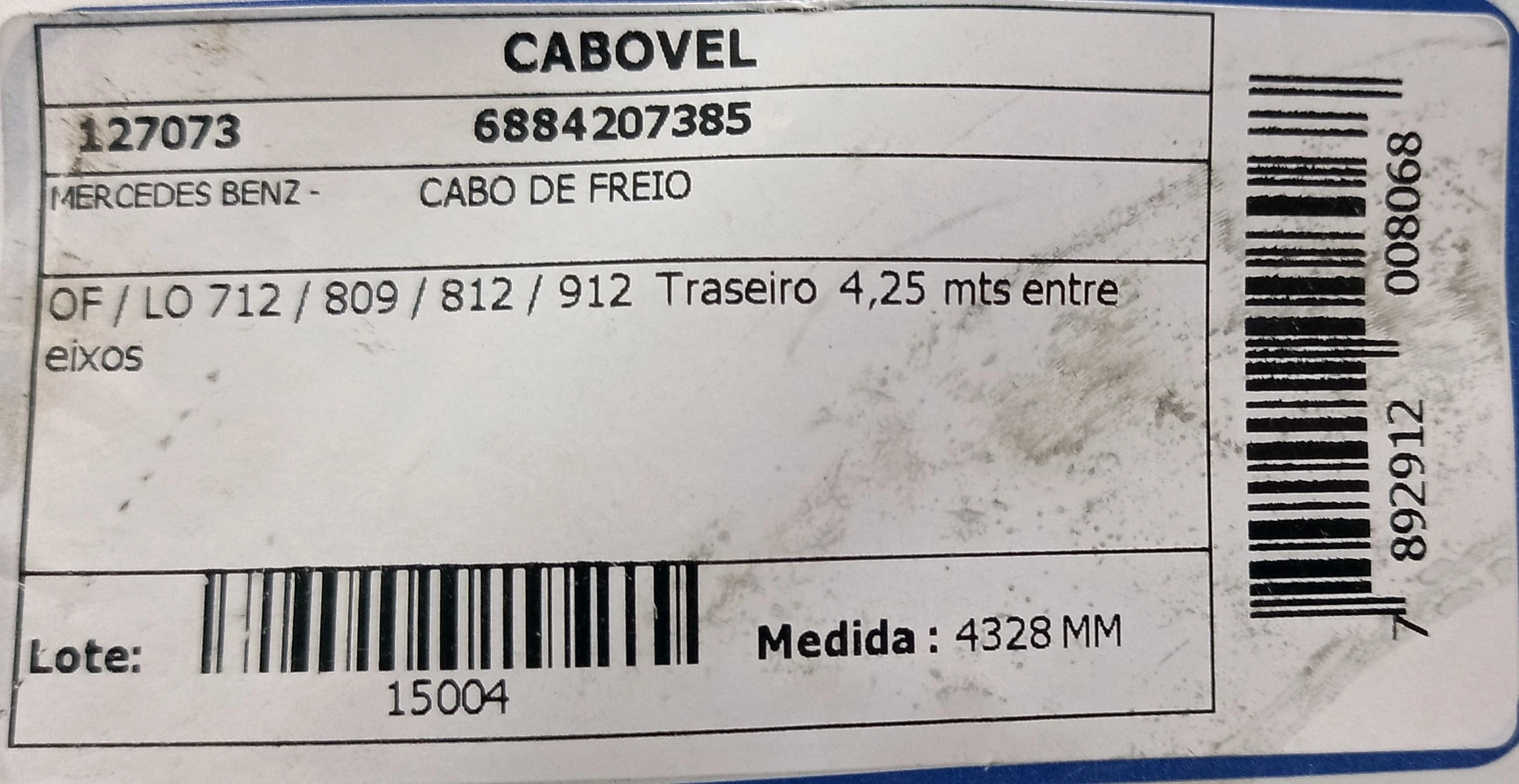 CABO FREIO MB LO/OF-712/809/812/912 - 4250MM DISTANCIA ENTRE EIXOS - 4328MM