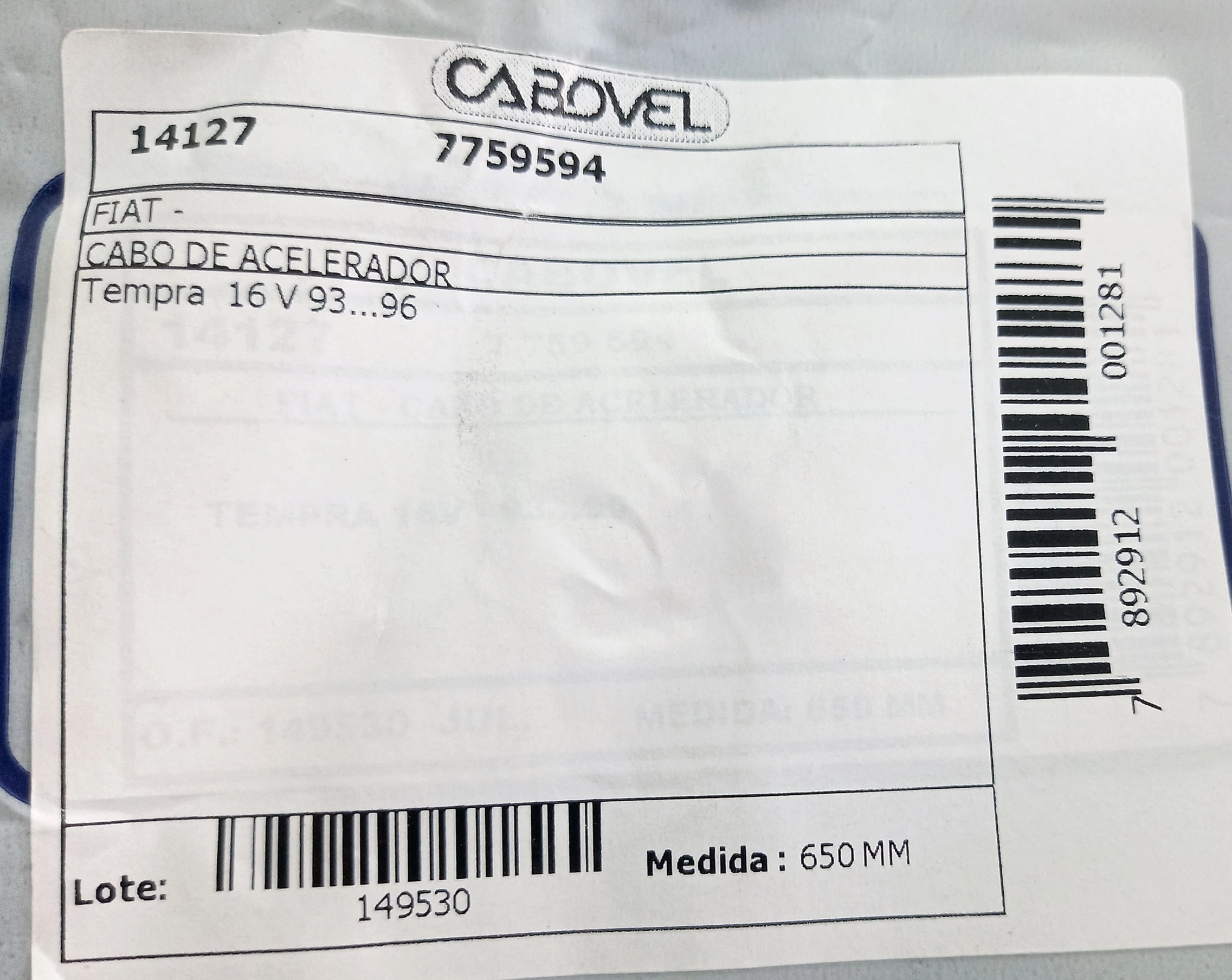 CABO ACELERADOR 650MM FIAT TEMPRA 16V 93/96