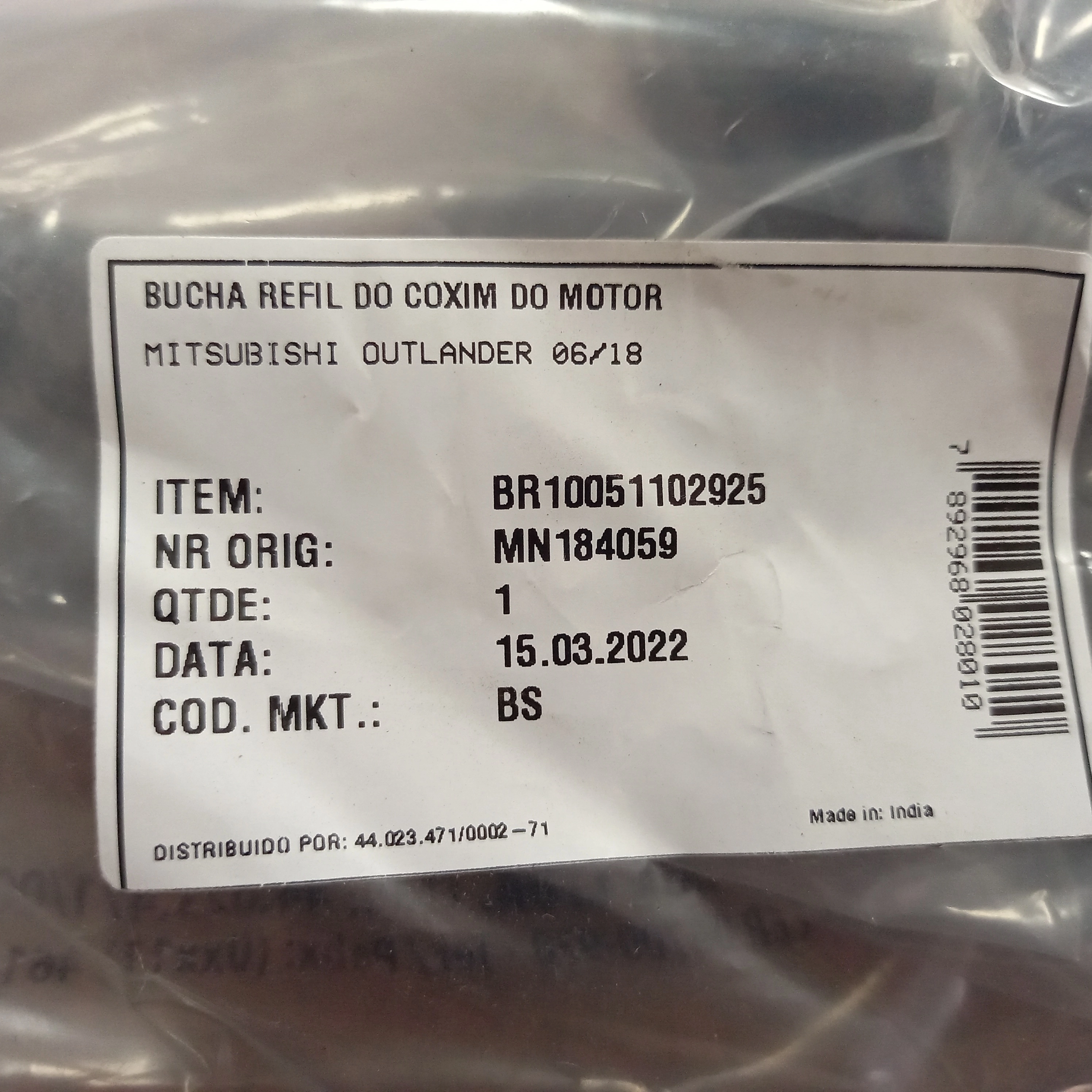BUCHA REFIL COXIM/SUPORTE DO MOTOR MITSUBISHI OUTLANDER 06/18