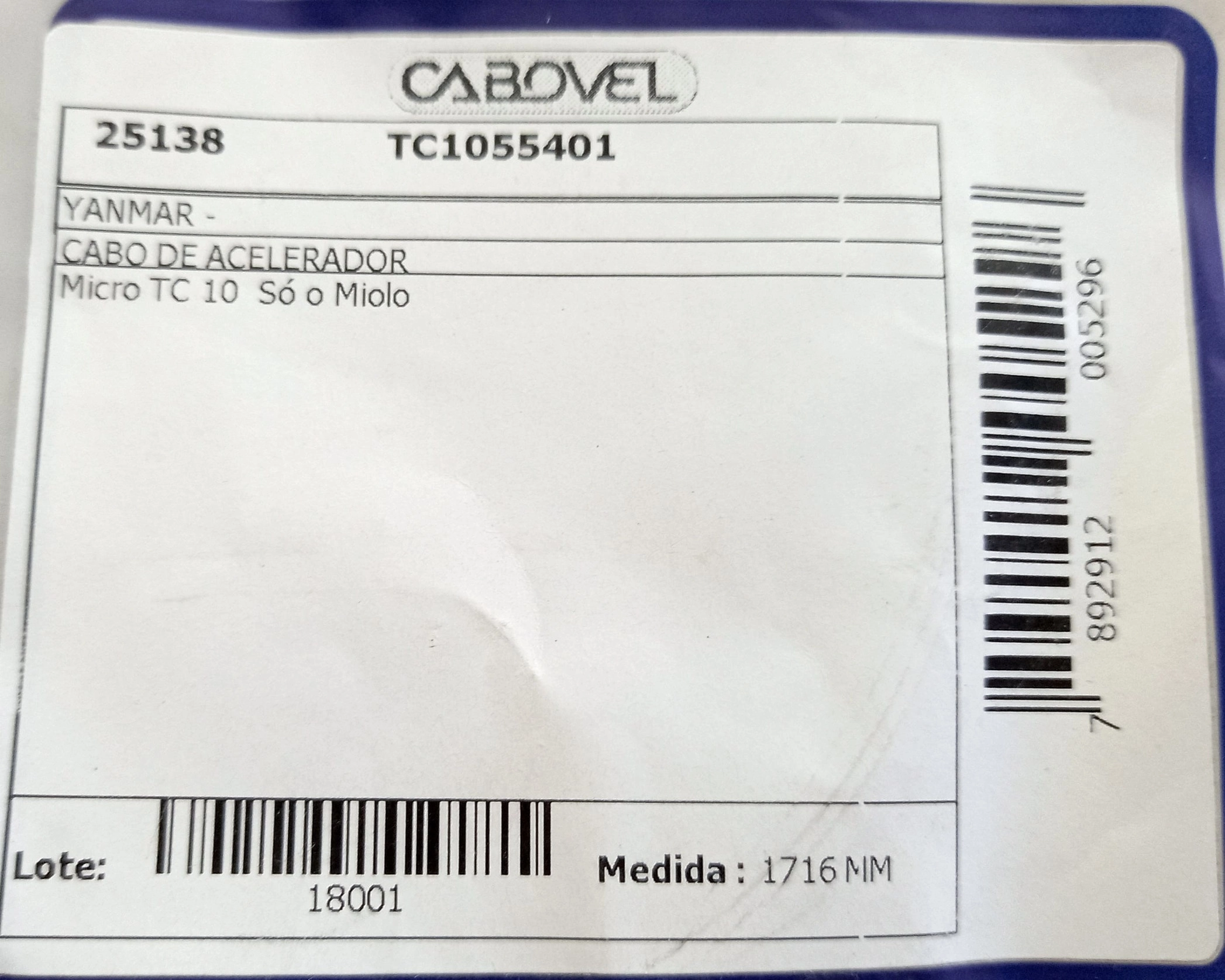 CABO ACELERADOR 1716MM YANMAR MICRO TC-10 SOMENTE MIOLO