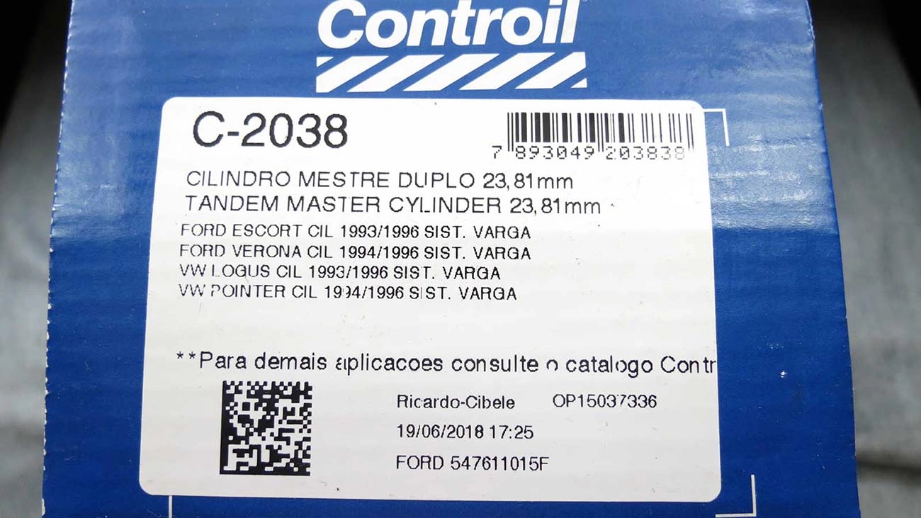 CILINDRO MESTRE FREIO 23.81MM SISTEMA VARGA FORD ESCORT/VERONA 93/ VW LOGUS/POINTER 93/96
