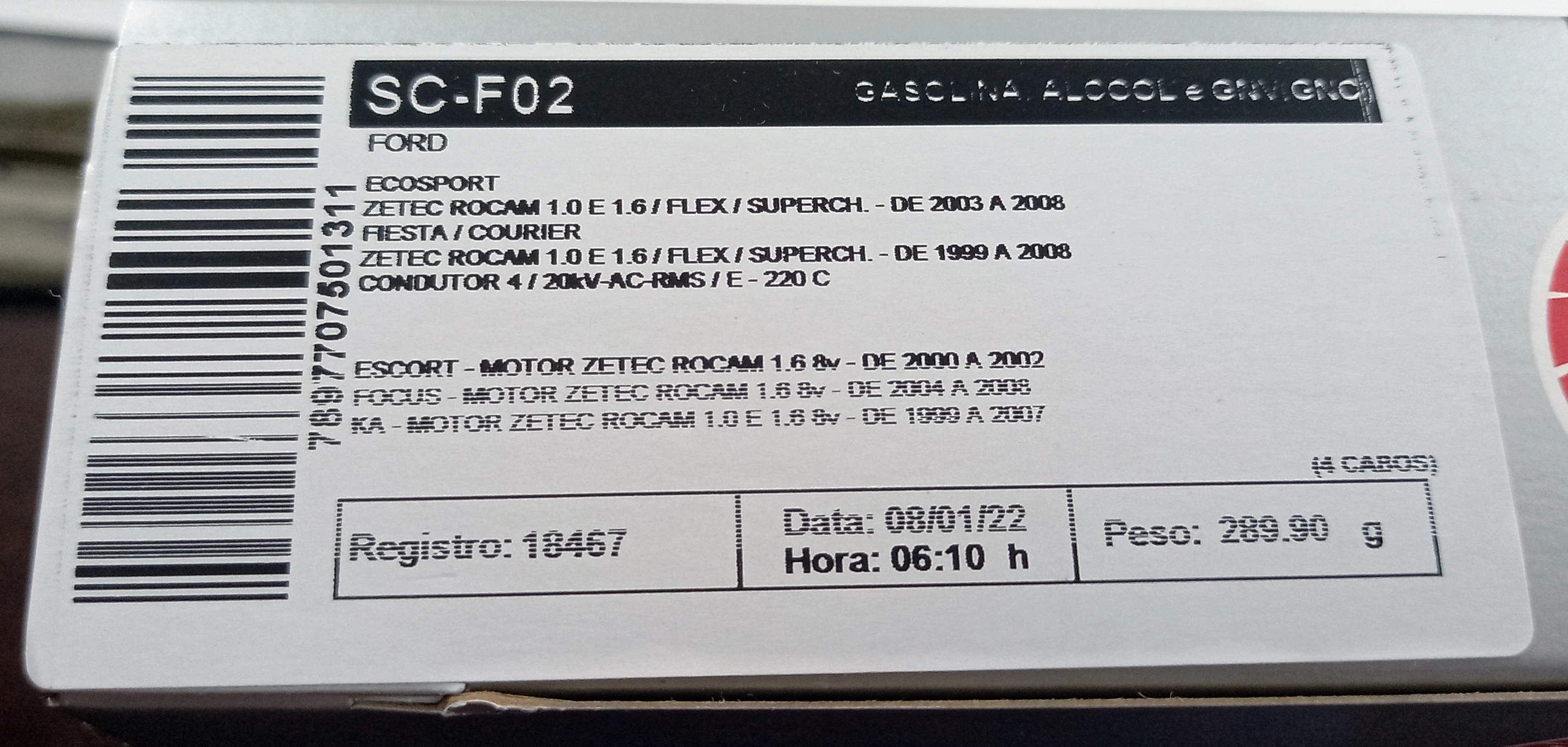 CABOS VELA ORIGINAL CABO VELAS FORD NOVO FIESTA/ECOSPORT/COURIER 1.0/1.6 99/07 FOCUS 04/08