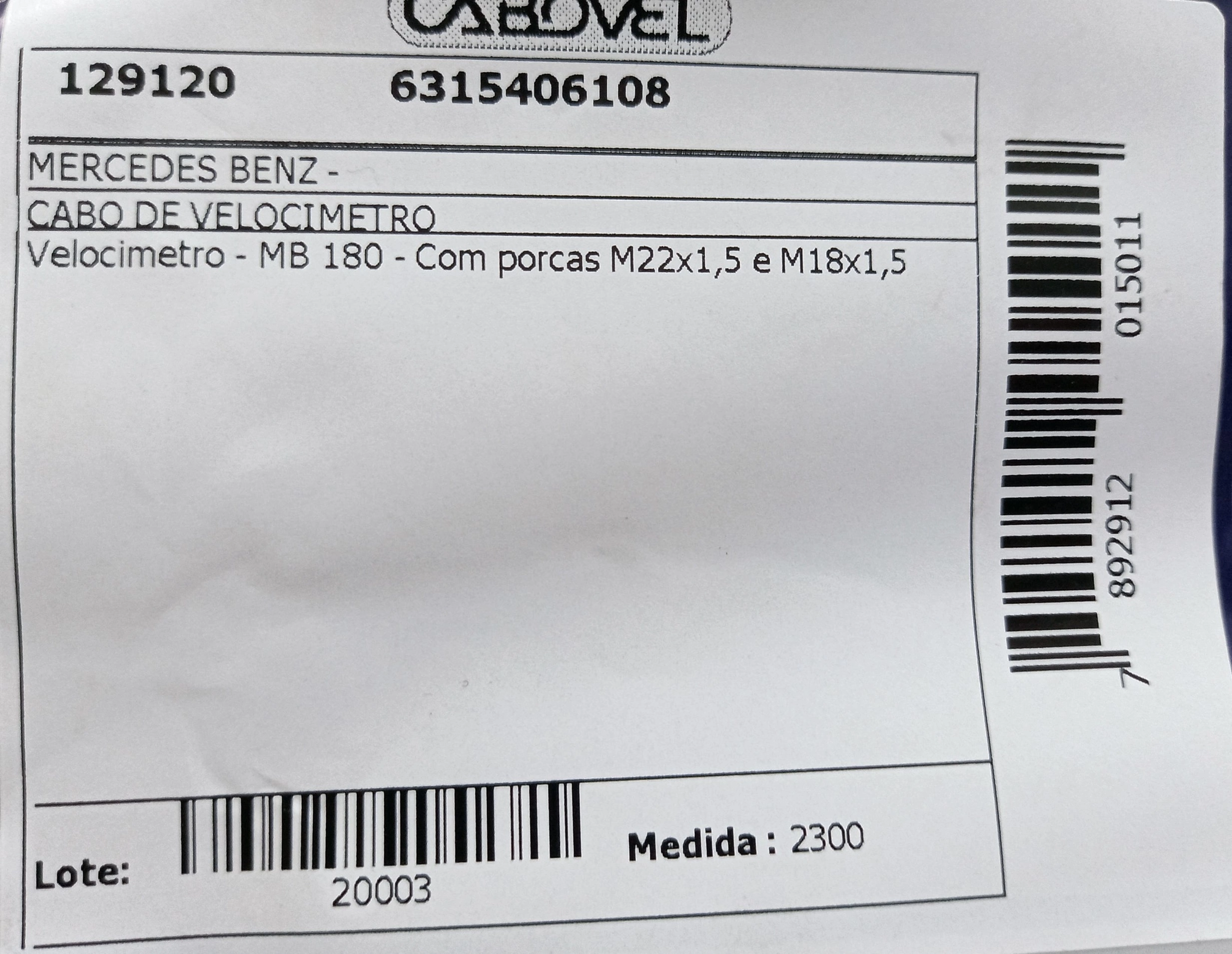 CABO VELOCIMETRO MB MB 180 - TODOS 2300MM