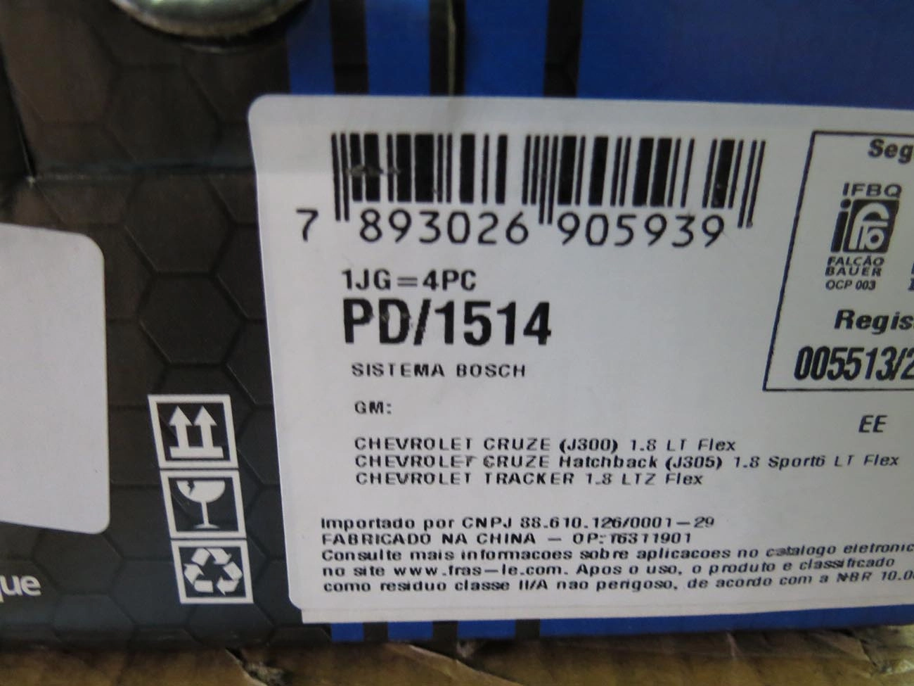 PASTILHA DE FREIO DIANTEIRA GM NOVA TRACKER 2013/2016