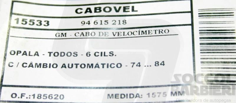 CABO VELOCIMETRO GM OPALA/CARAVAN - TODOS - 6 CIL. C/CAMBIO AUTOMATICO 74/84 1575