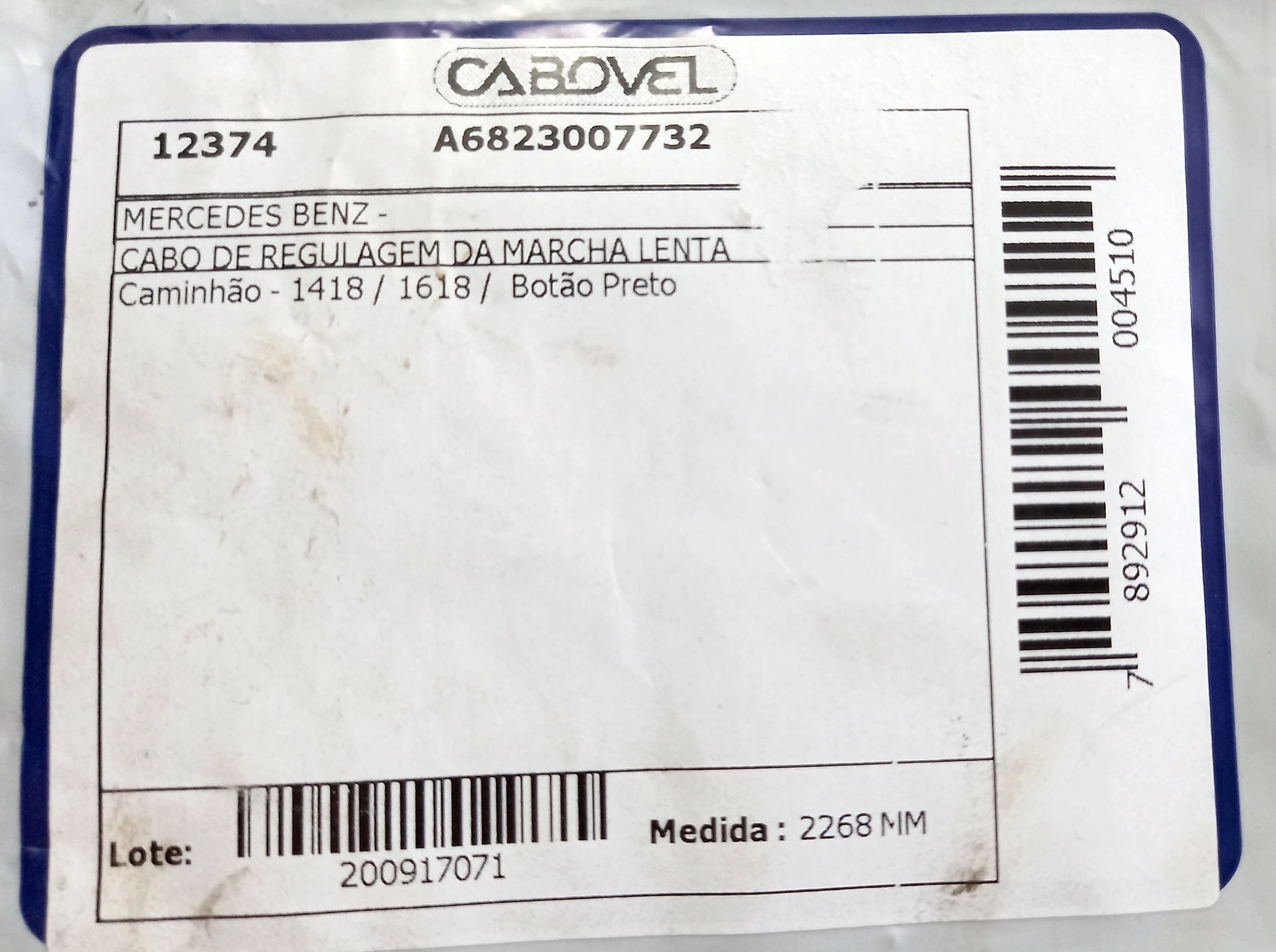 CABO LENTA MB 1418/1618/ - BOTAO PRETO 2268MM