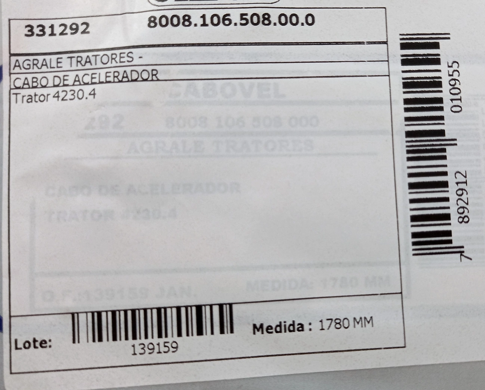 CABO ACELERADOR 1780MM AGRALE 4230 1780