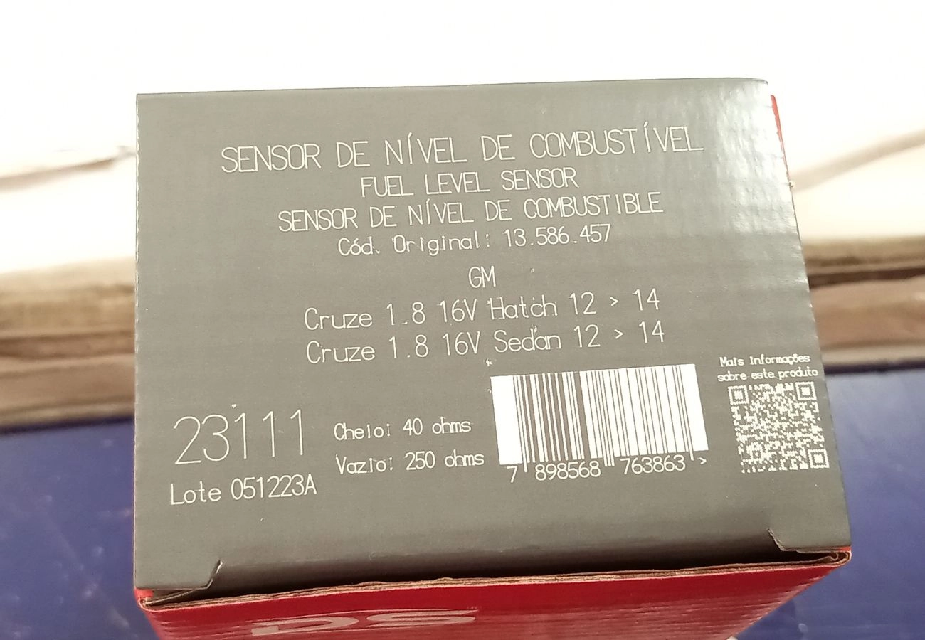 SENSOR/BOIA DE NÍVEL COMBUSTÍVEL GM CRUZE 1.8 16V 2012/2015