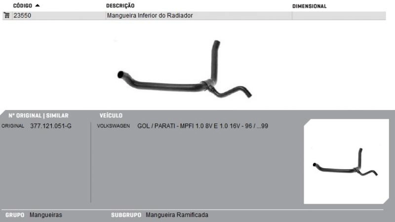 MANGUEIRA RADIADOR VW GOL/PARATI 1.0 8/16V 97/ - INFERIOR