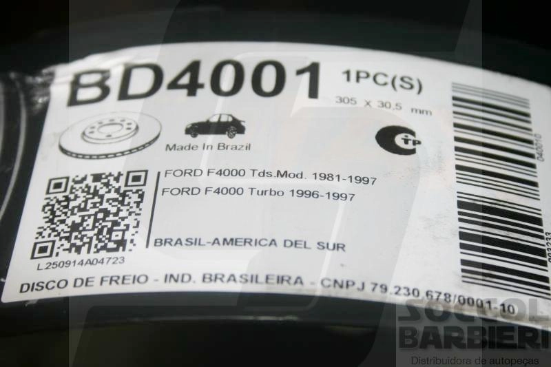 DISCO FREIO TRASEIRO VENTILADO 305MM 6 FUROS AGRALE VOLARE A8 00/ FORD F-4000 95/98 TURBO