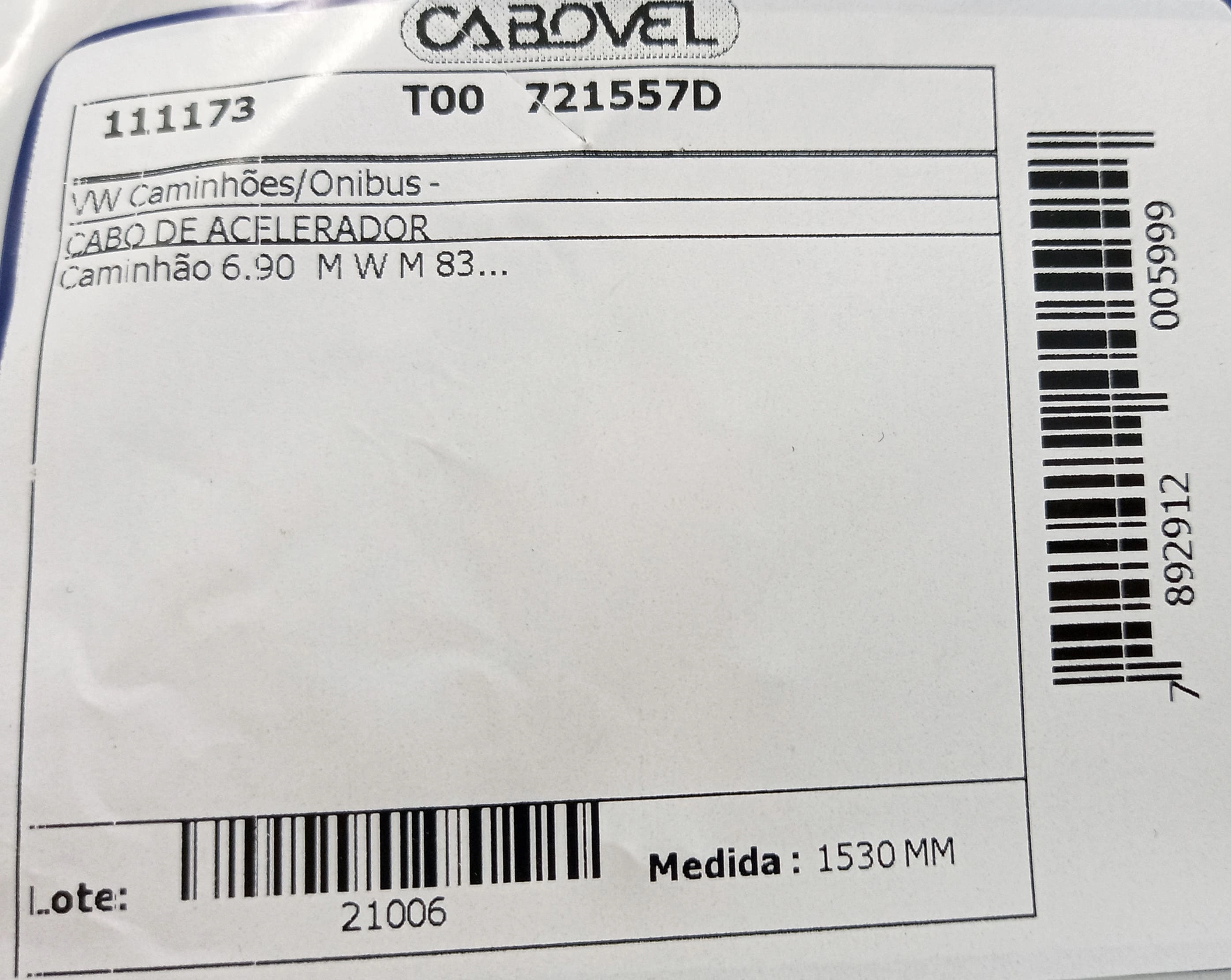 CABO DO ACELERADOR VW 6.90/6.90S 1983/ - MOTOR MWM