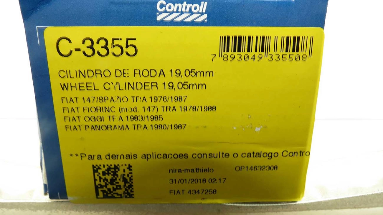 CILINDRO RODA FREIO TRASEIRO LADO DIREITO/LADO ESQUERDO TRASEIRA FIAT 147/OGGI/PANORAMA/FIORINO 76/87 3/4 19,05MM