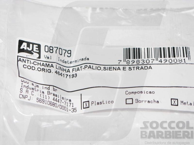 VALVULA ANTI CHAMA FIAT PALIO/SIENA/STRADA/UNO/MILLE 1.0 8V MPI - EXCETO FIRE