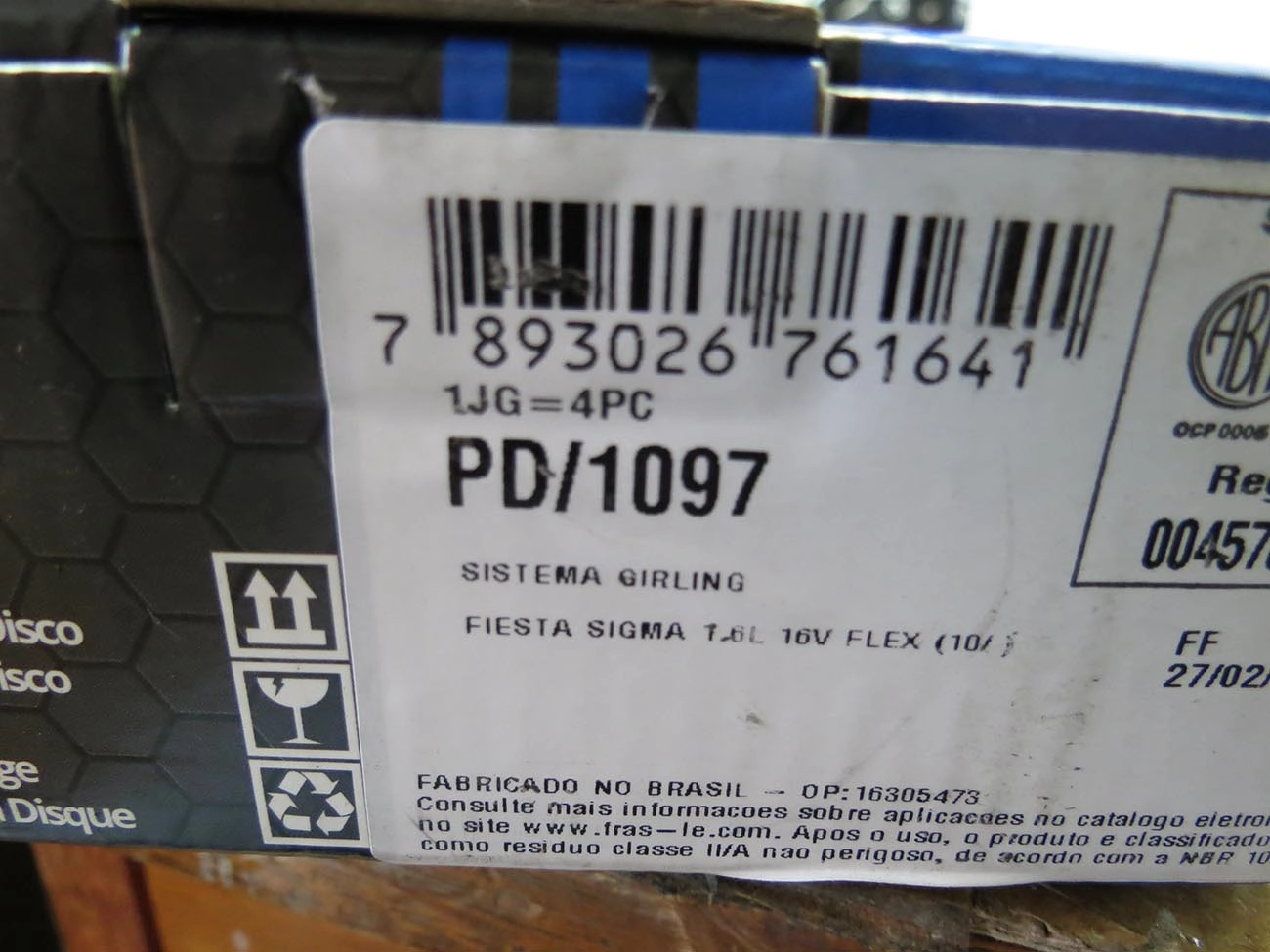 PASTILHA FREIO RODA DIANTEIRA FORD NEW FIESTA SIGMA 1.6 16V 2010/ KA 2014/