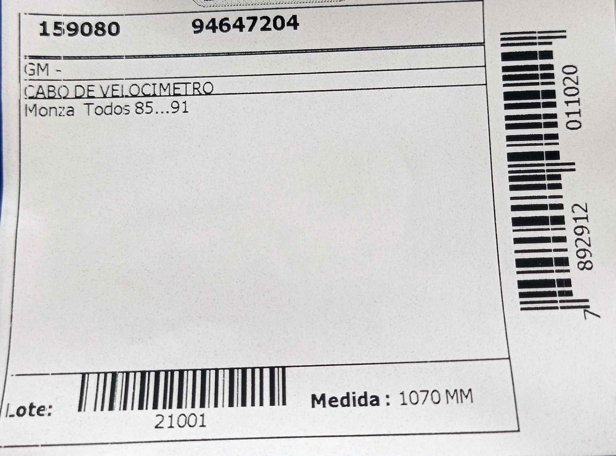 CABO VELOCIMETRO GM MONZA - TODOS 85/91 1070