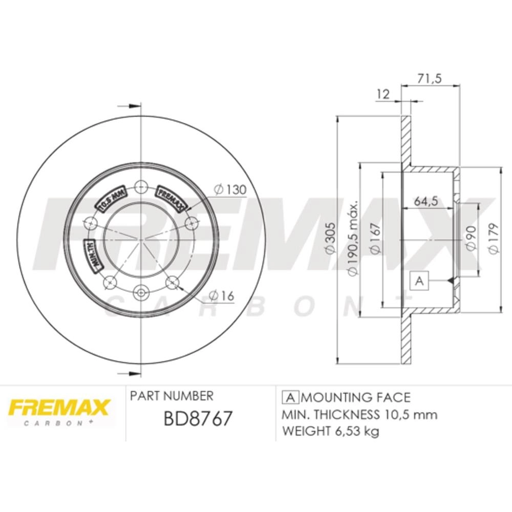 DISCO FREIO TRASEIRO SÓLIDO 305MM 5 FUROS RENAULT MASTER 2.3 2013/2021 SOLIDO