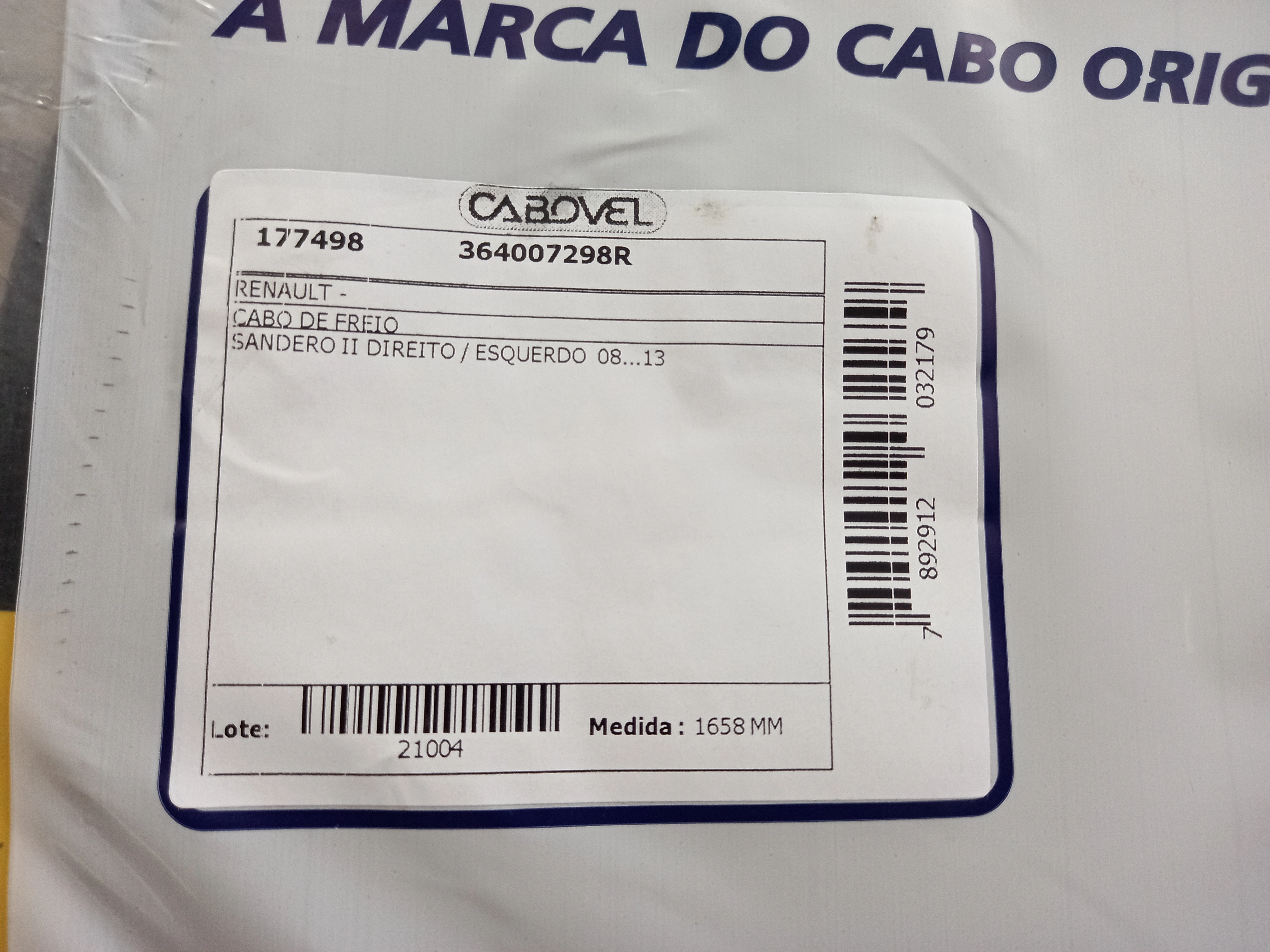 CABO FREIO DIREITO/ESQUERDO RENAULT SANDERO 08/13