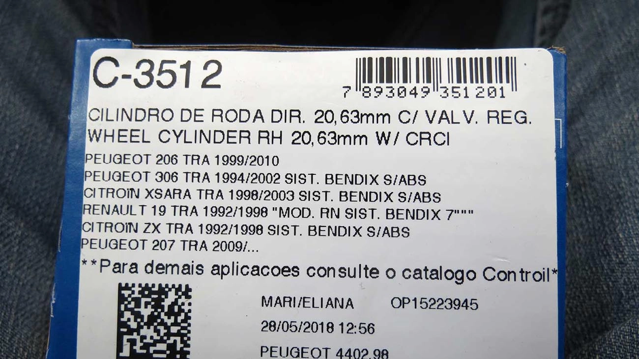 CILINDRO RODA FREIO TRASEIRO LADO DIREITO TRASEIRA DIREITA PEUGEOT 206 99/ 207 HATCH 08/ 13/16 20,63MM