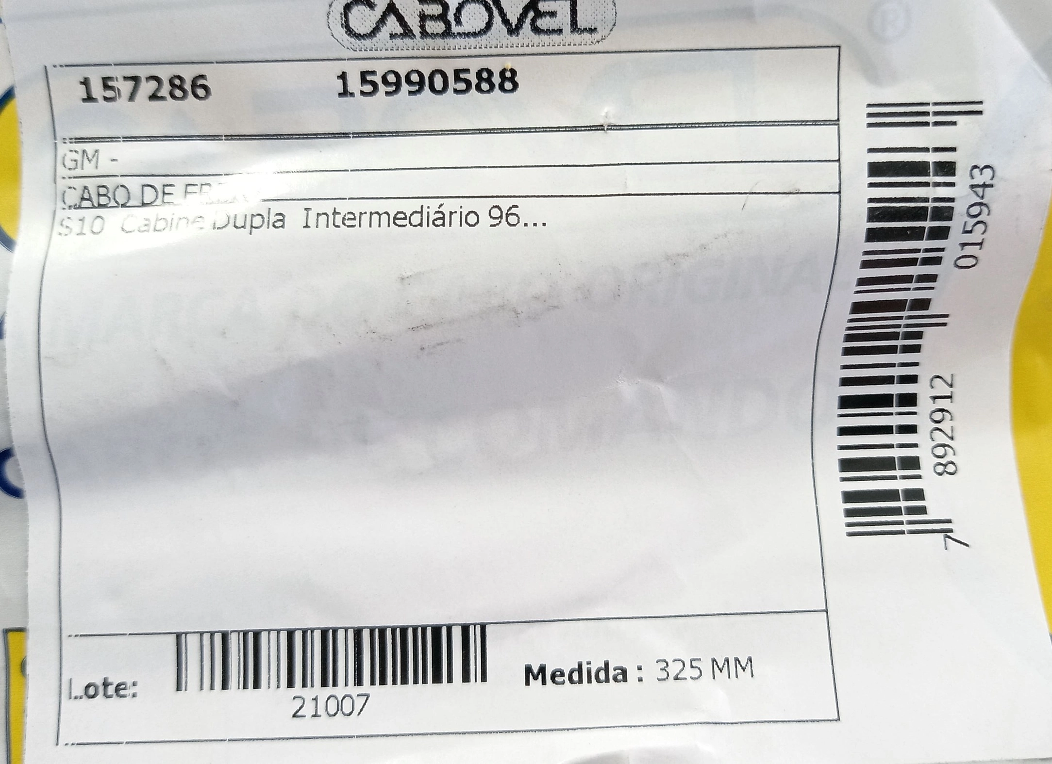 CABO FREIO GM S-10 96/ - INTERMEDIARIO CABINE DUPLA 325