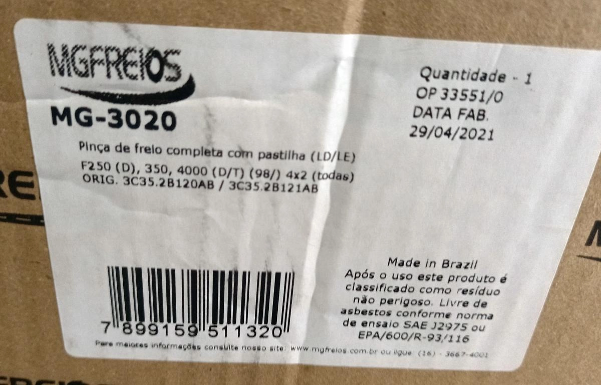 PINCA DE FREIO DIANTEIRA/TRASEIRA FORD F-250/F-350/F-4000 4X2 1998/