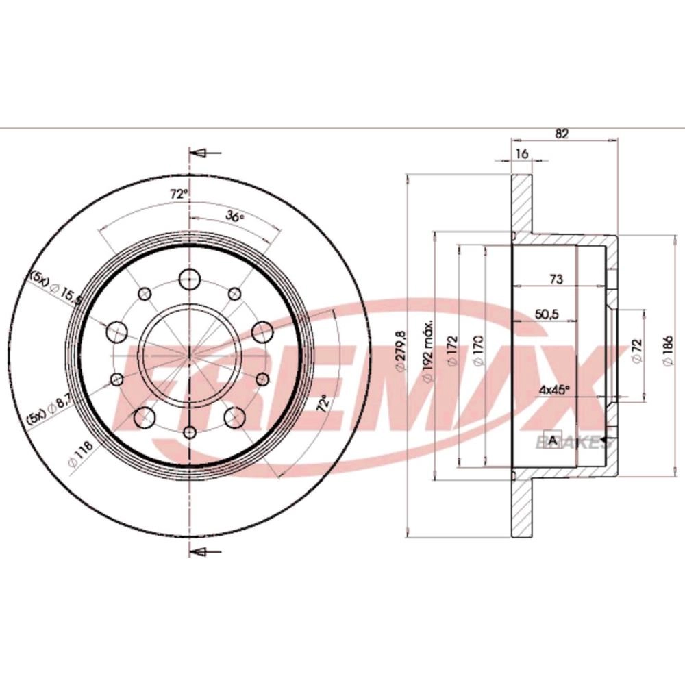 DISCO FREIO TRASEIRO SÓLIDO 279,80MM FDUCATO 97/09 JUMPER 95/09 BOXER 99/09 ARO 15