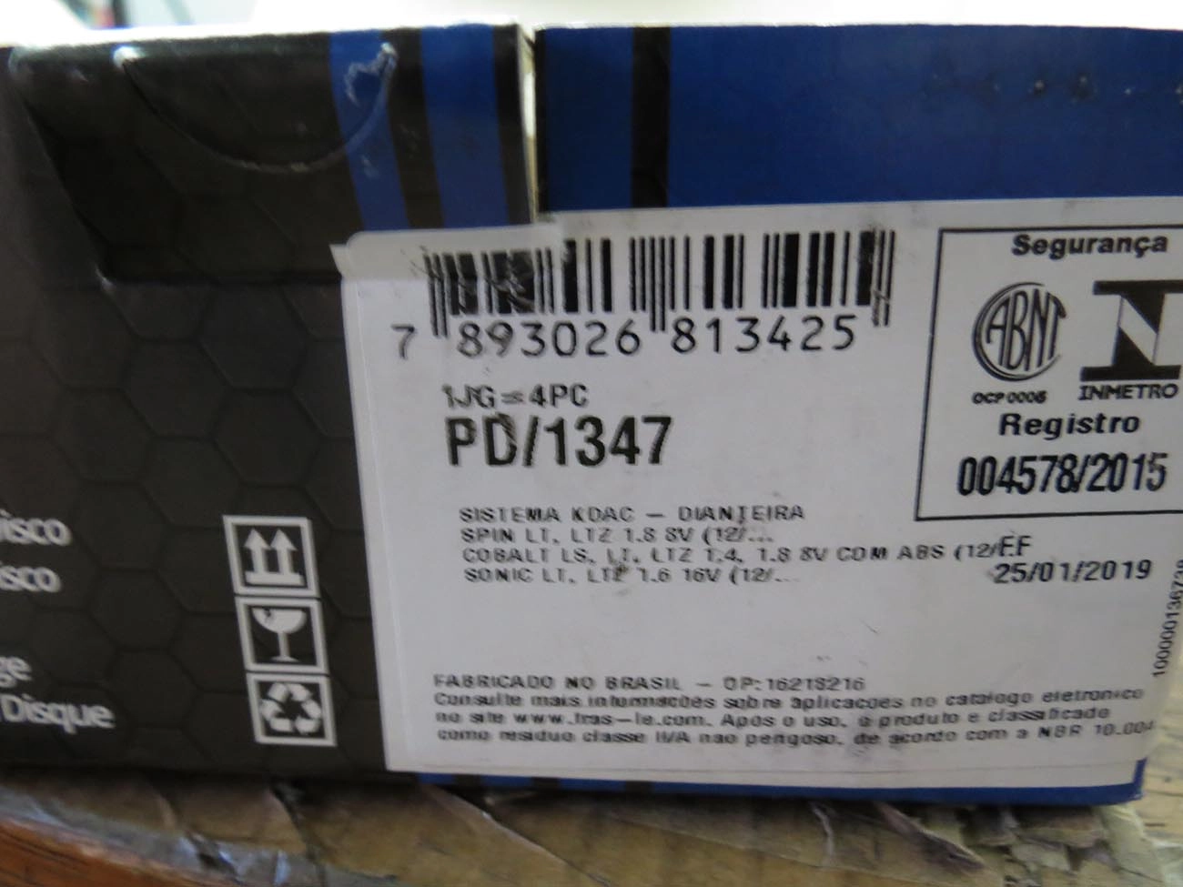 PASTILHA DE FREIO DIANTEIRA GM SONIC 1.6 12/ - COBALT 1.4/1.8 12/16 C/ABS - SPIN 2012/2016