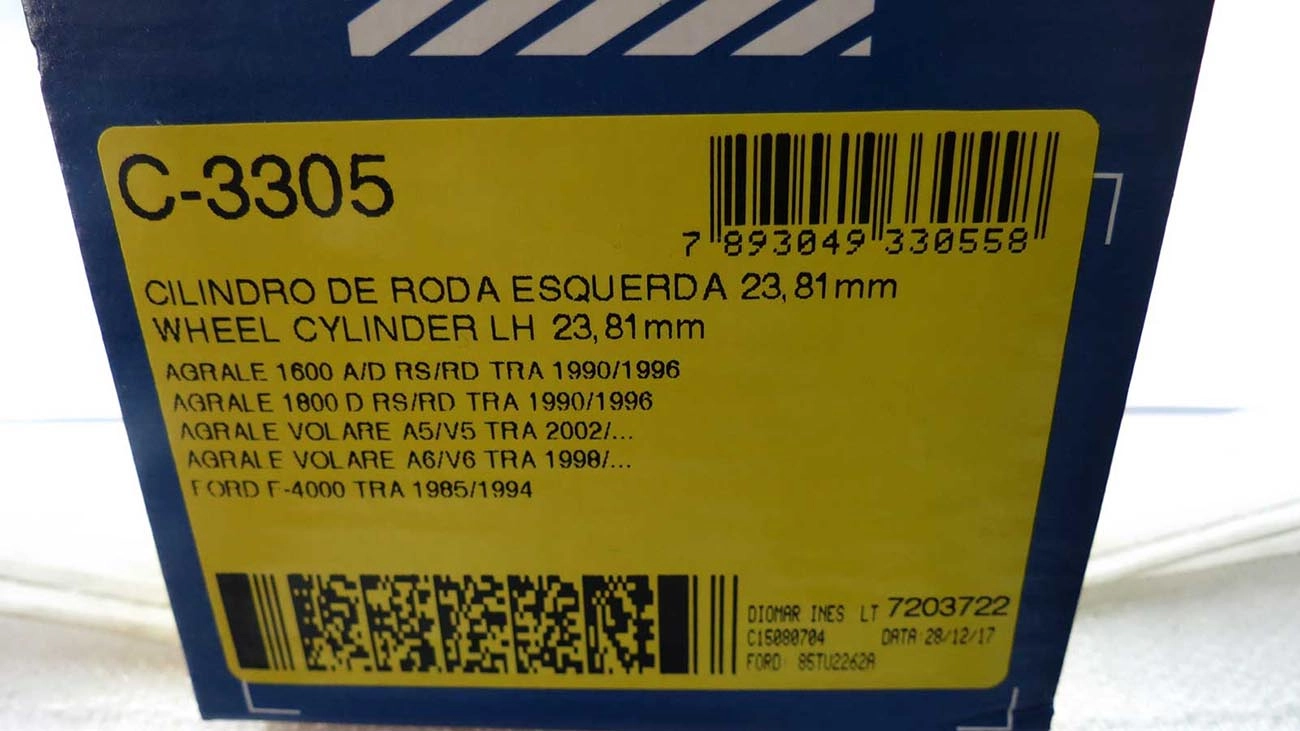 CILINDRO RODA FREIO TRASEIRO LADO ESQUERDO TRASEIRA ESQUERDA AGRALE 1600/1800 90/96 FORD F-4000 85/94 15/16 23,81MM