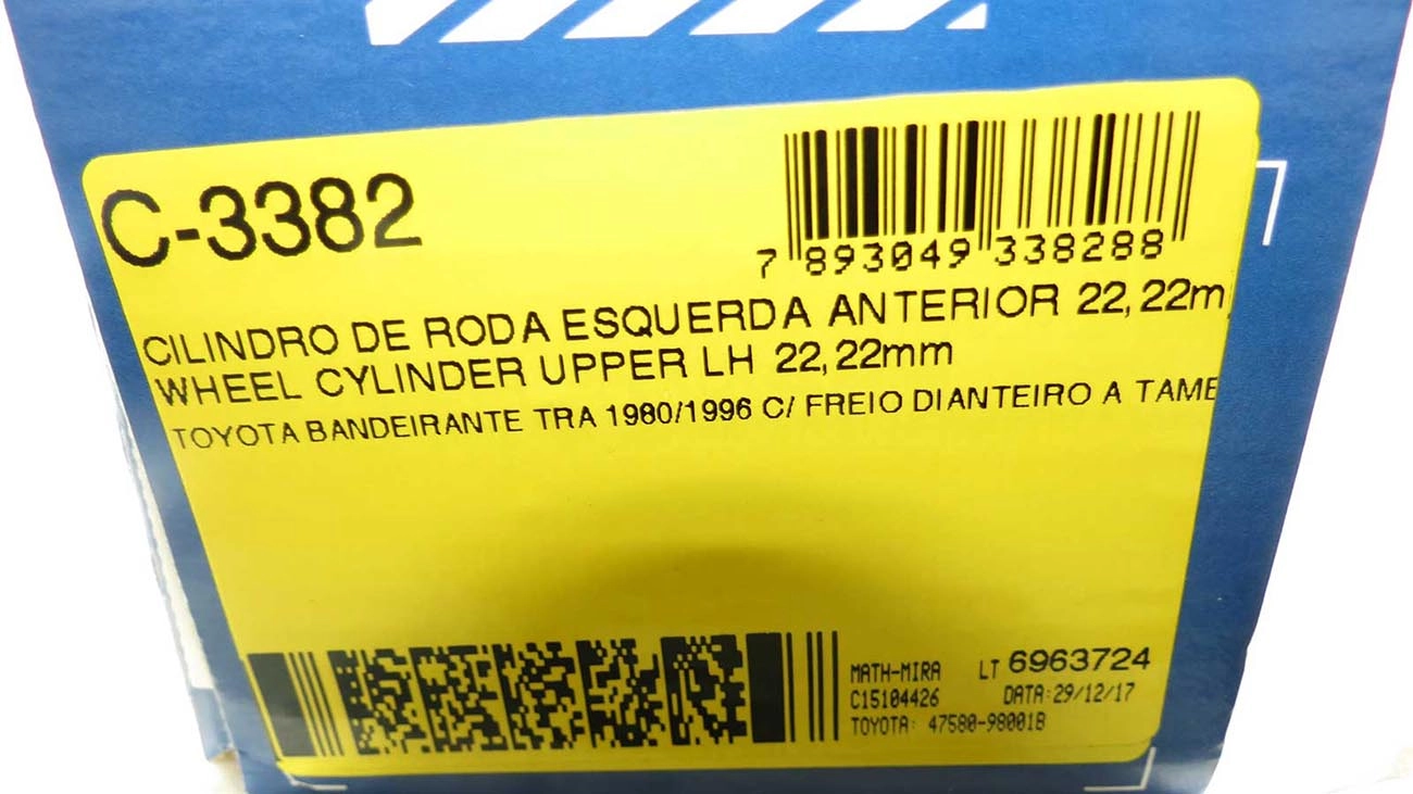CILINDRO RODA FREIO TRASEIRO ANTERIOR/SUPERIOR LADO ESQUERDO TRASEIRA ESQUERDA TOYOTA BANDEIRANTE 80/96 7/8 22,22MM