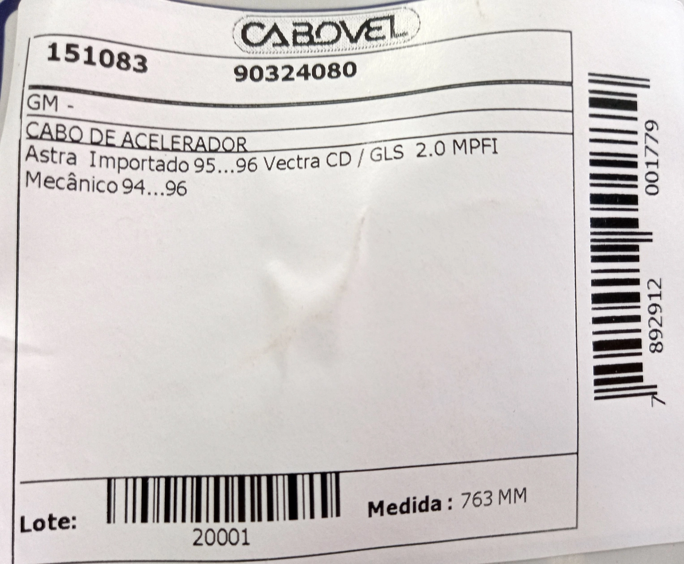 CABO ACELERADOR GM VECTRA CD/GLS - 2.0 MPFI - MECANICO 94/96 763