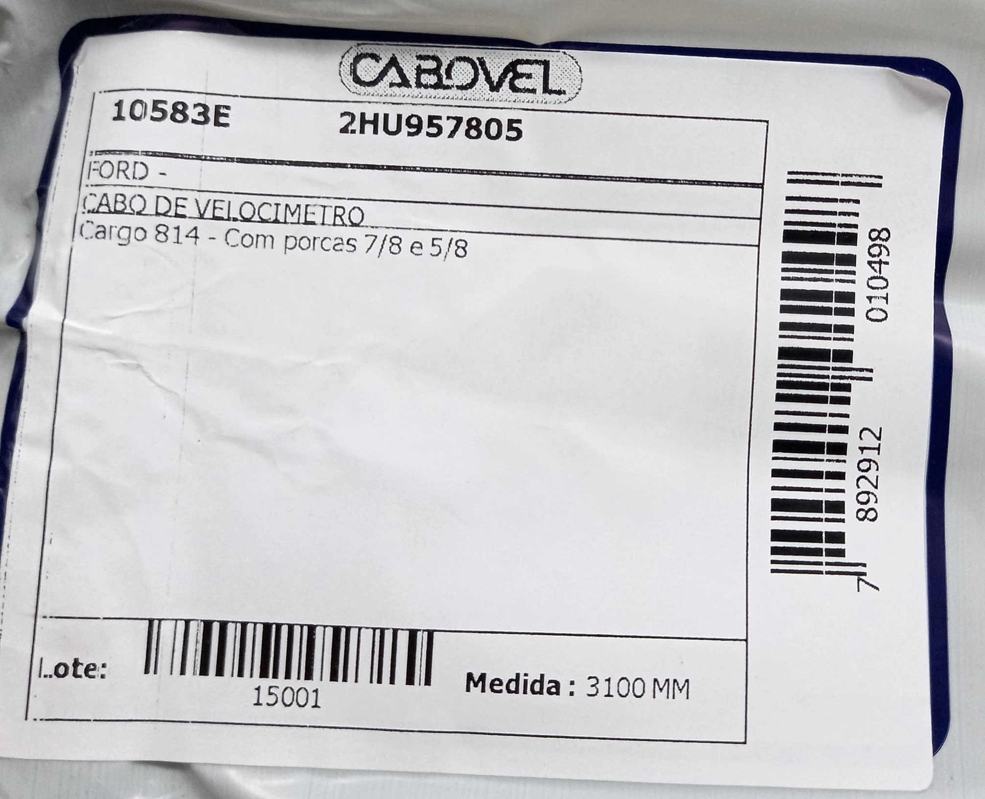 CABO DE VELOCÍMETRO FORD CARGO 814 - 3100MM