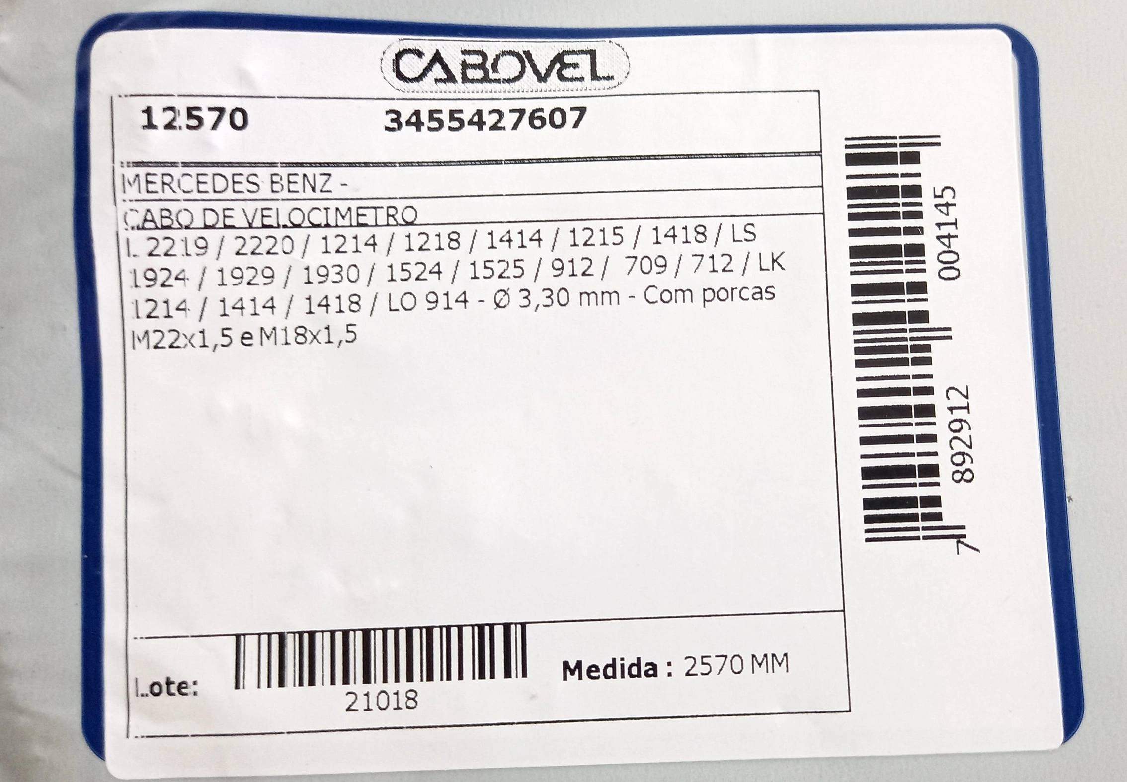 CABO VELOCIMETRO MB L 2219/2220/1214/1218/1414/1215/1418/1929/709/712 2570MM