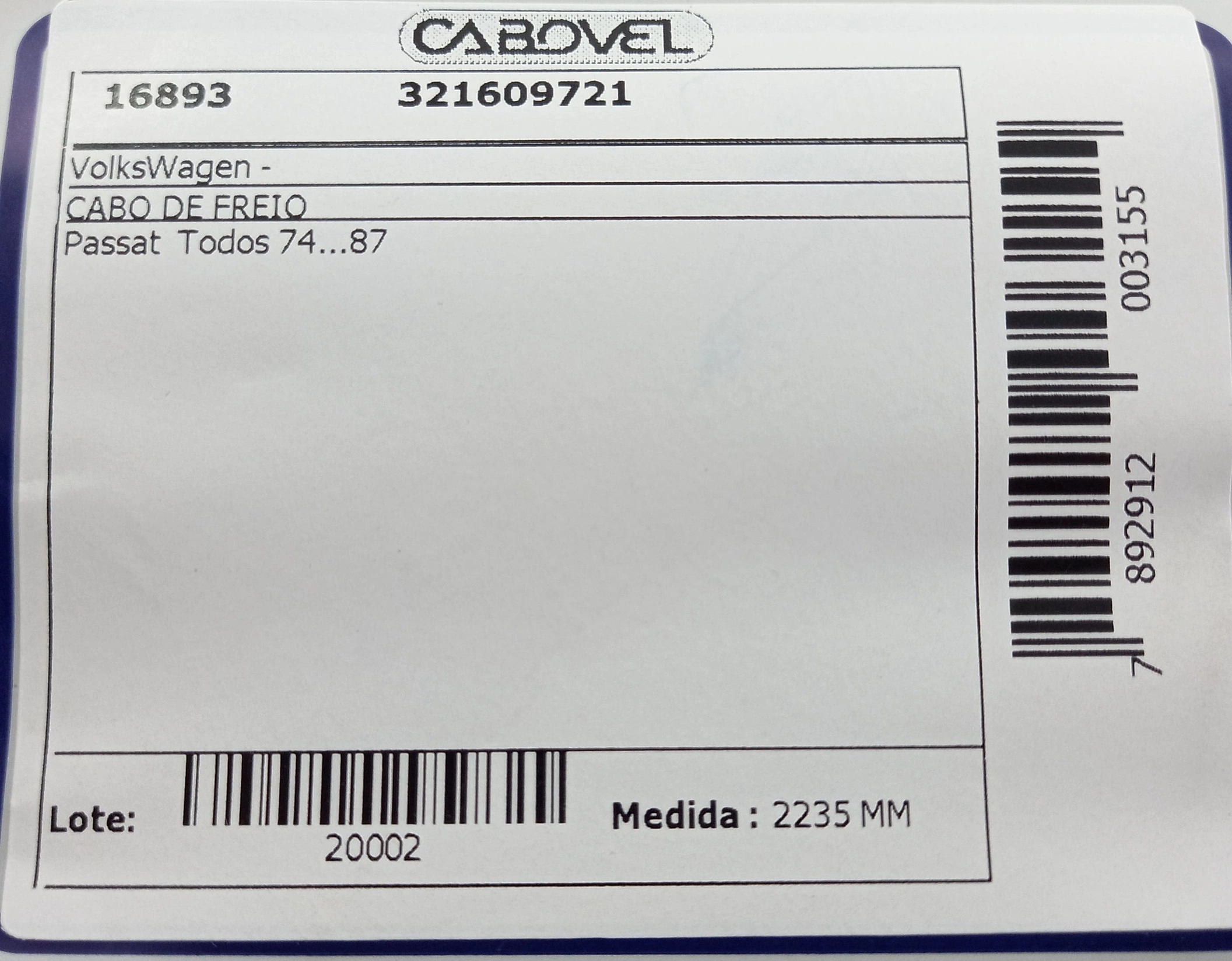 CABO FREIO VW PASSAT - TODOS 74/87 2235