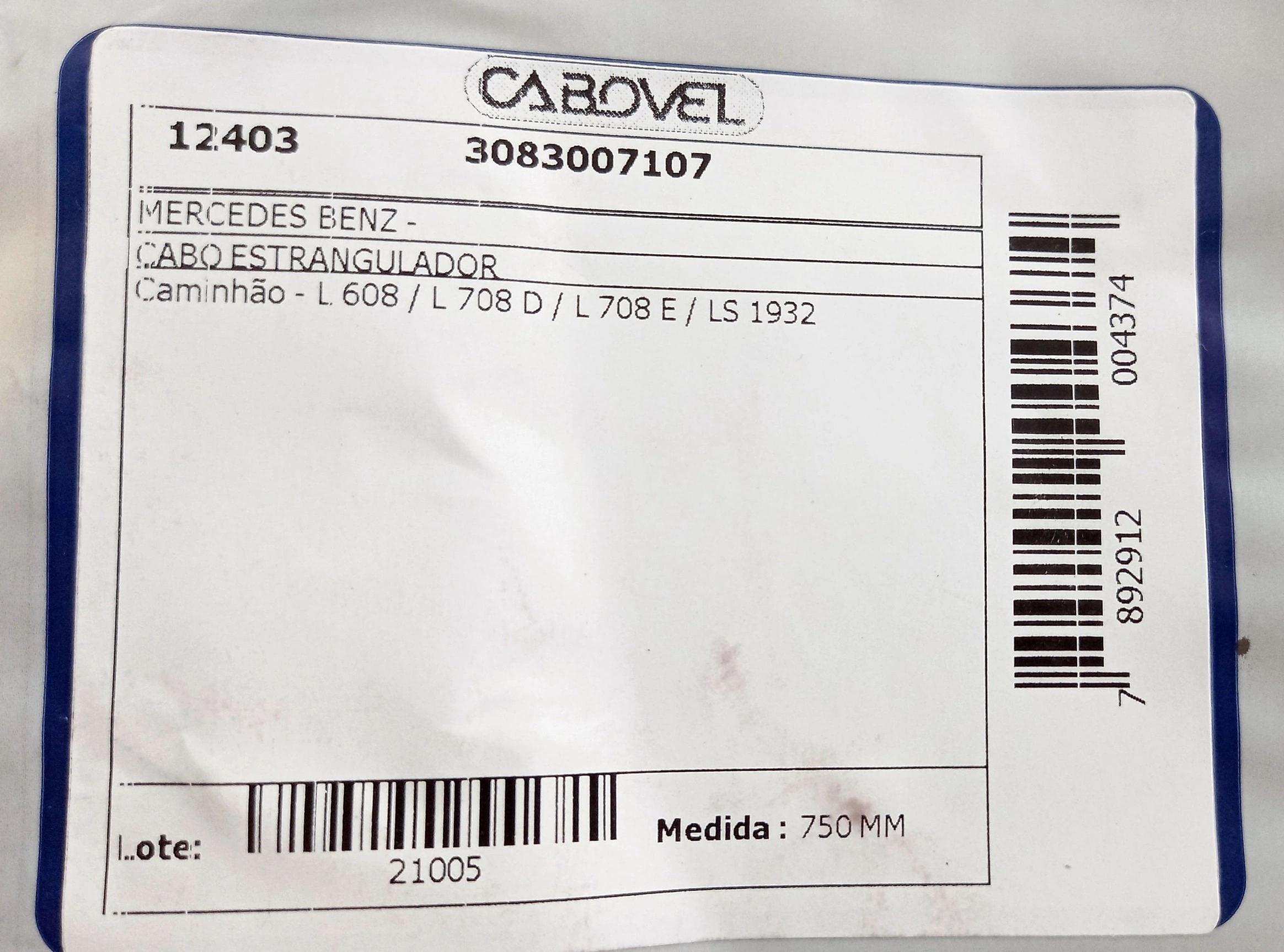 CABO ESTRANGULADOR MB L 608/L 708 D/L 708 E/LS 1932 750MM