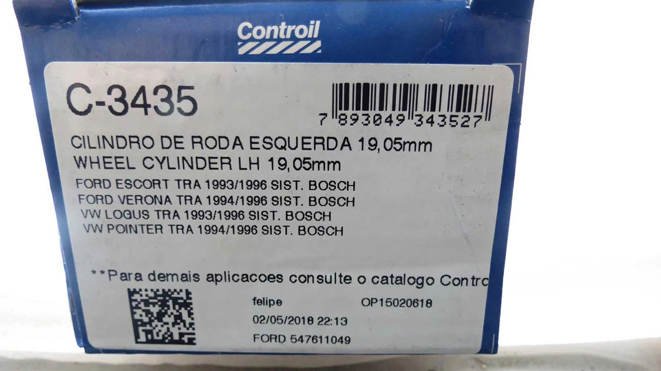 CILINDRO RODA FREIO TRASEIRO LADO ESQUERDO SISTEMA BOSCH TRASEIRA ESQUERDA FORD ESCORT/VERONA 93/96 VW LOGUS/POINTER