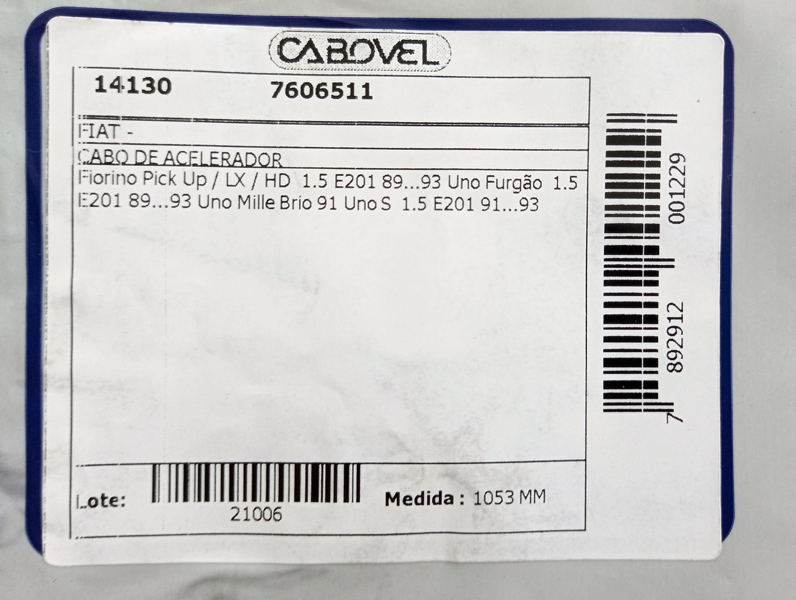 CABO DE ACELERADOR FIAT UNO MILLE BRIO 91 - UNO/FIORINO 1.5 89/93 - 1053MM