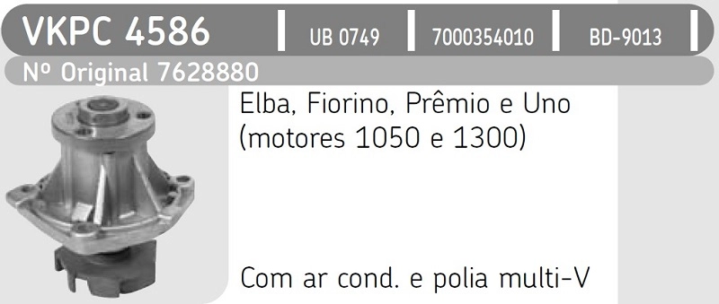 BOMBA ÁGUA MOTOR NACIONAL COM POLIA MULTI V AGUA FIAT UNO/PREMIO/ELBA/FIORINO 1.5 94/95 95/01 P/POLIA
